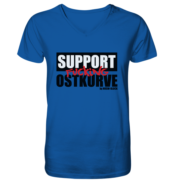 N.O.S.W. BLOCK Fanblock Shirt "SUPPORT FUCKING OSTKURVE" Männer Organic V-Neck T-Shirt blau