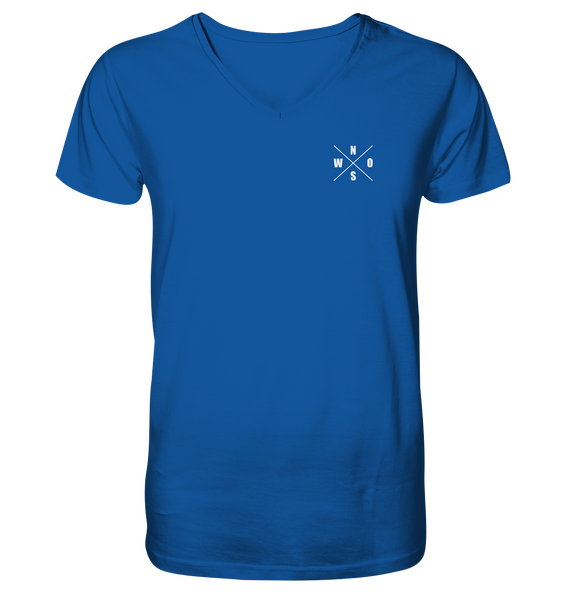 N.O.S.W. BLOCK Fanblock Shirt "AGAINST MODERN FOOTBALL" beidseitig bedrucktes Organic V-Neck T-Shirt blau