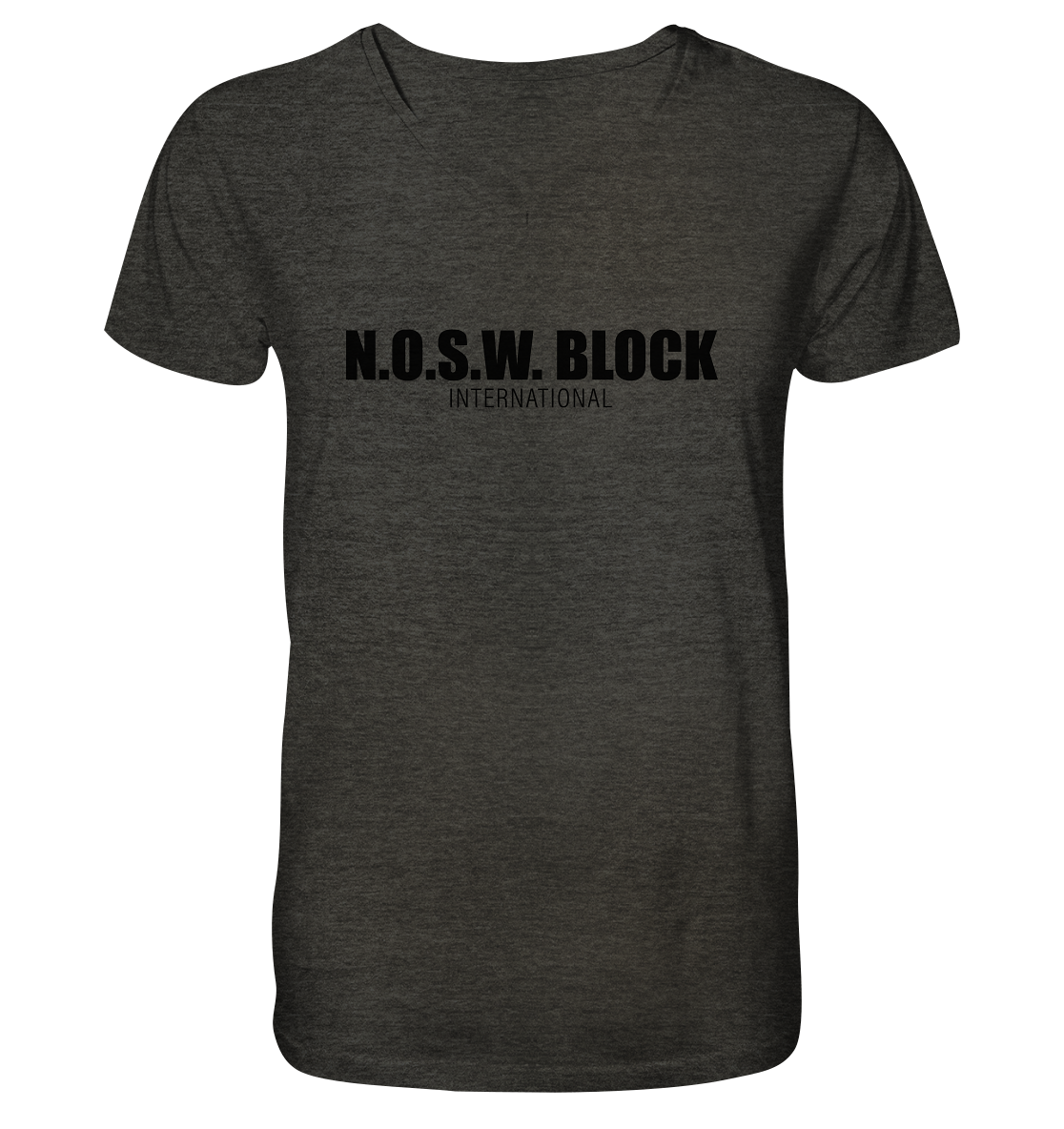 N.O.S.W. BLOCK Shirt "N.O.S.W. BLOCK INTERNATIONAL" Männer Organic V-Neck T-Shirt dark heather grau