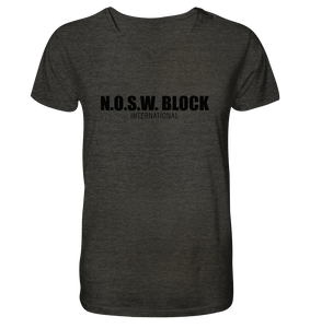 N.O.S.W. BLOCK Shirt "N.O.S.W. BLOCK INTERNATIONAL" Männer Organic V-Neck T-Shirt dark heather grau