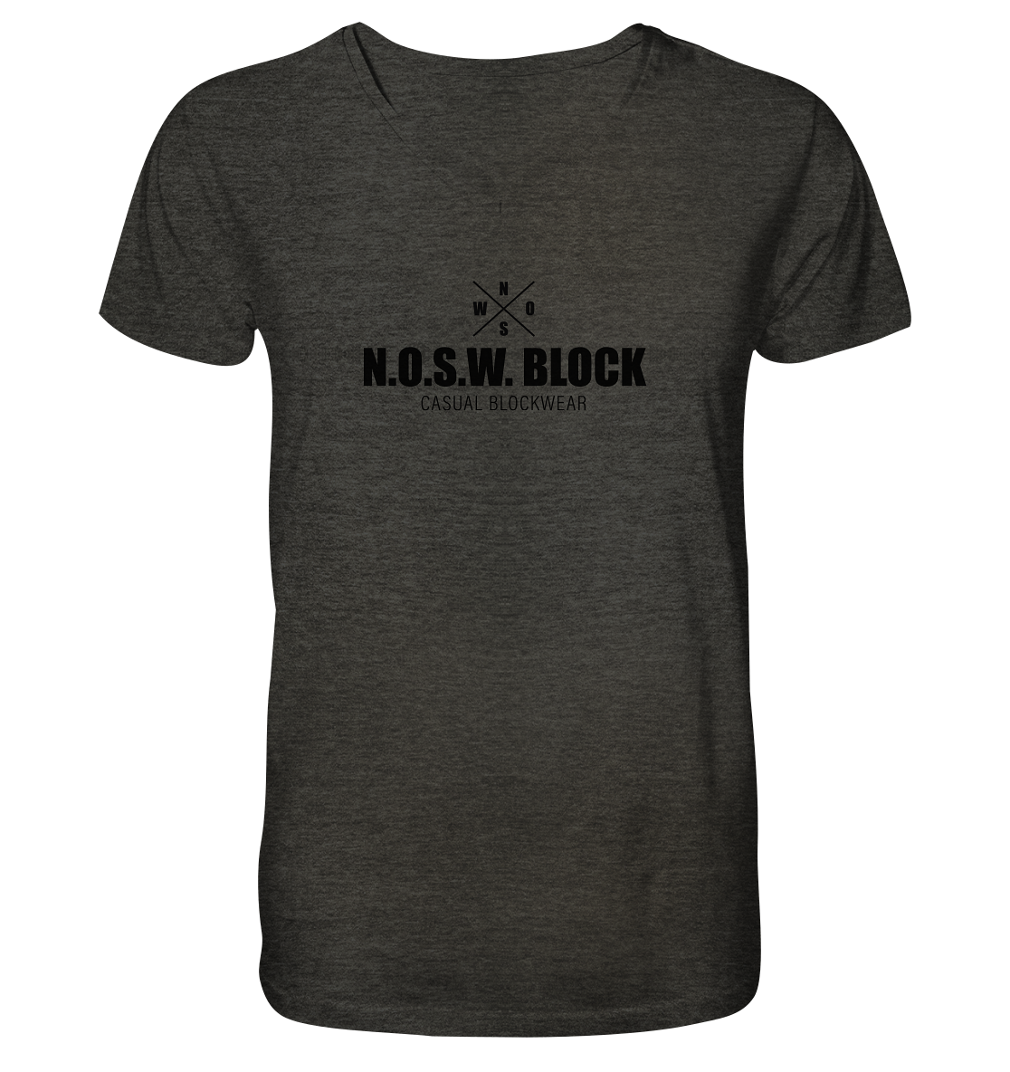 N.O.S.W. BLOCK Shirt "CREW NULL40" beidseitig bedrucktes Männer Organic V-Neck T-Shirt dark heather grau