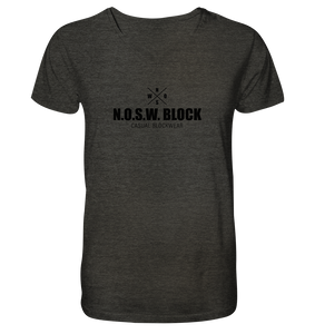 N.O.S.W. BLOCK Shirt "CREW NULL40" beidseitig bedrucktes Männer Organic V-Neck T-Shirt dark heather grau