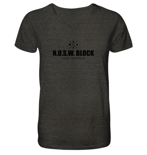 N.O.S.W. BLOCK Shirt "CREW NULL40" beidseitig bedrucktes Männer Organic V-Neck T-Shirt dark heather grau