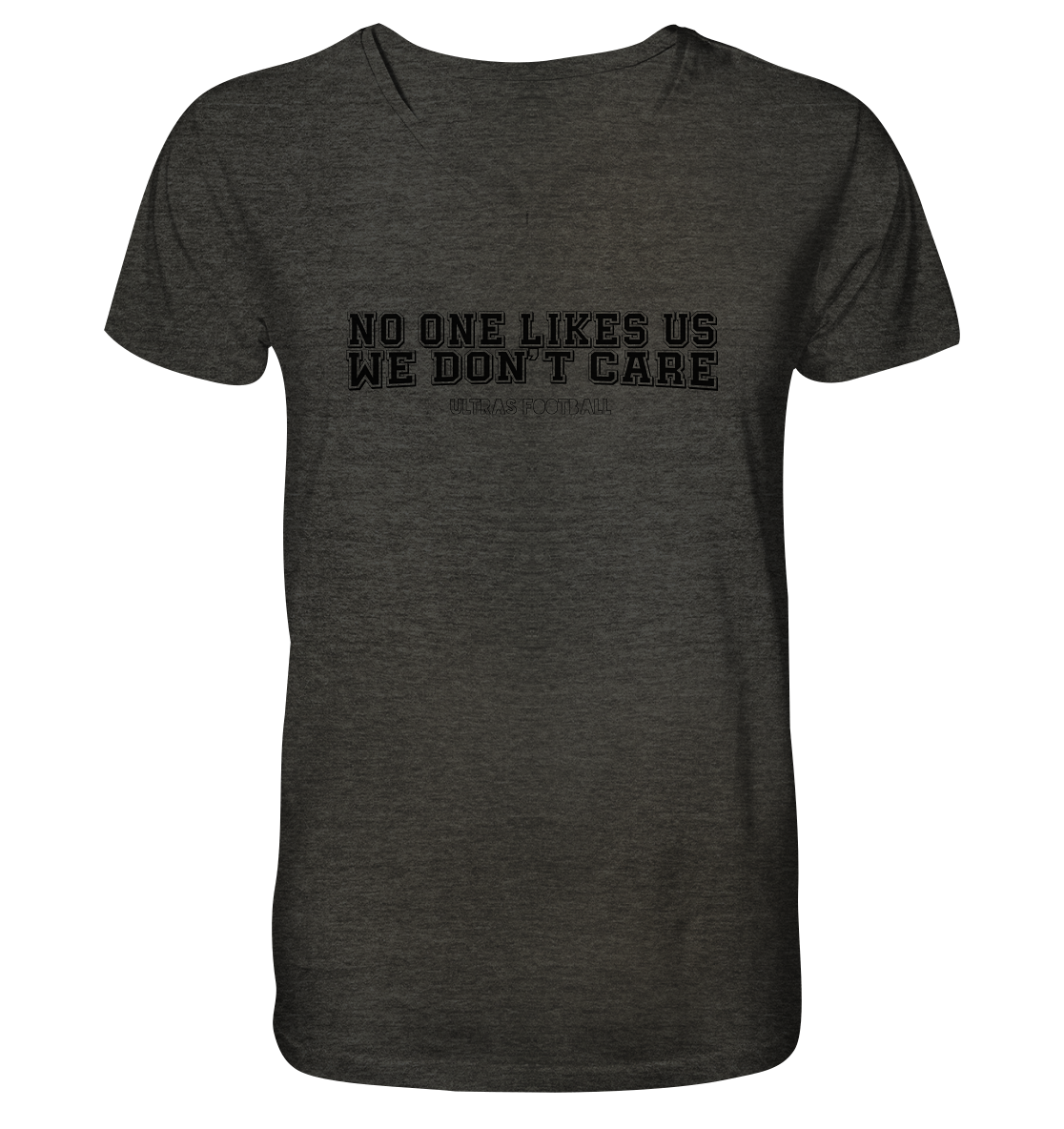 BLOCK.FC Shirt "NO ONE LIKES US WE DON´T CARE" Männer Organic V-Neck T-Shirt dark heather grau