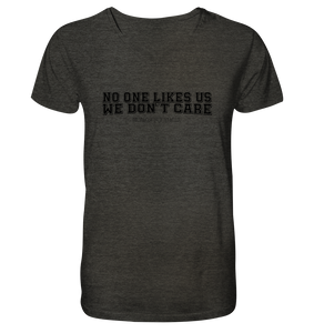 BLOCK.FC Shirt "NO ONE LIKES US WE DON´T CARE" Männer Organic V-Neck T-Shirt dark heather grau