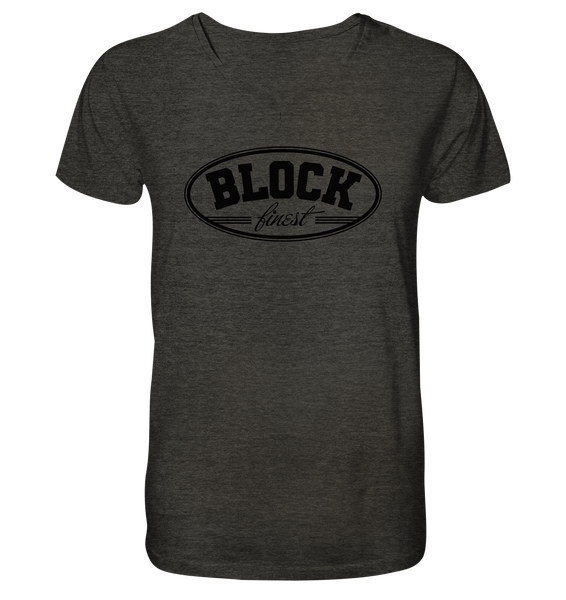 N.O.S.W. BLOCK Fanblock Shirt "BLOCK finest" Männer Organic V-Neck T-Shirt dark heather grau