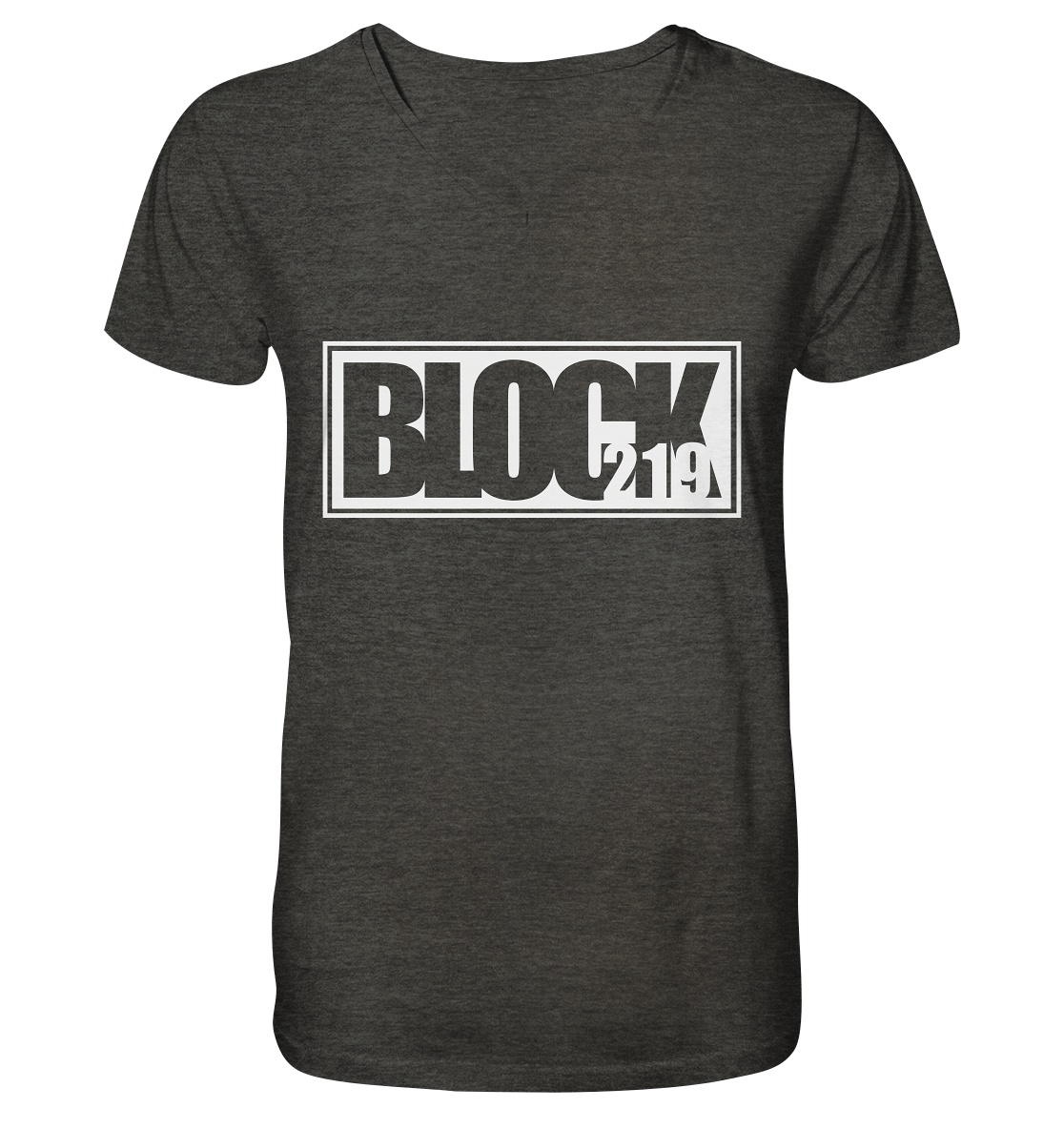 N.O.S.W. BLOCK Shirt "BLOCK219" Männer Organic V-Neck T-Shirt dark heather grau