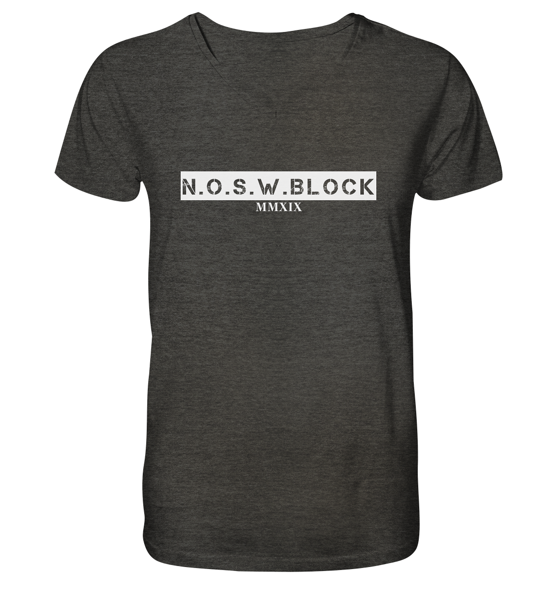 N.O.S.W. BLOCK Shirt "MMXIX" Männer Organic V-Neck Shirt dunkelgrau