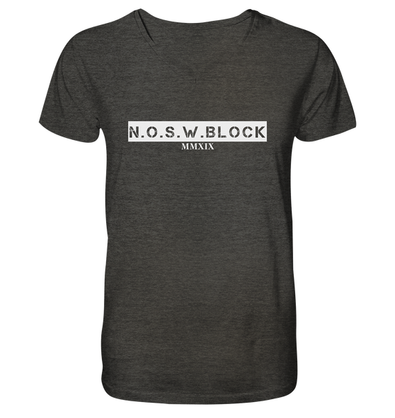 N.O.S.W. BLOCK Shirt "MMXIX" Männer Organic V-Neck Shirt dunkelgrau