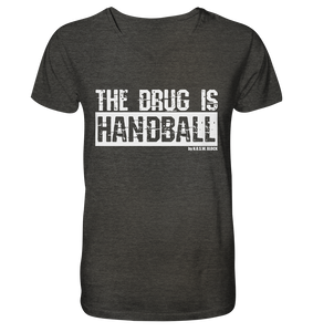 N.O.S.W. BLOCK Fanblock Shirt "THE DRUG IS HANDBALL" Männer Organic V-Neck T-Shirt dark heather grau