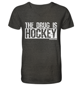 N.O.S.W. BLOCK Fanblock Shirt "THE DRUG IS HOCKEY" Männer Organic V-Neck T-Shirt dark heather grau