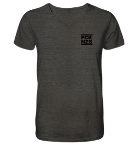 N.O.S.W. BLOCK Gegen Rechts Shirt "FCK NZS" beidseitig bedrucktes Männer Organic V-Neck T-Shirt dark heather grau