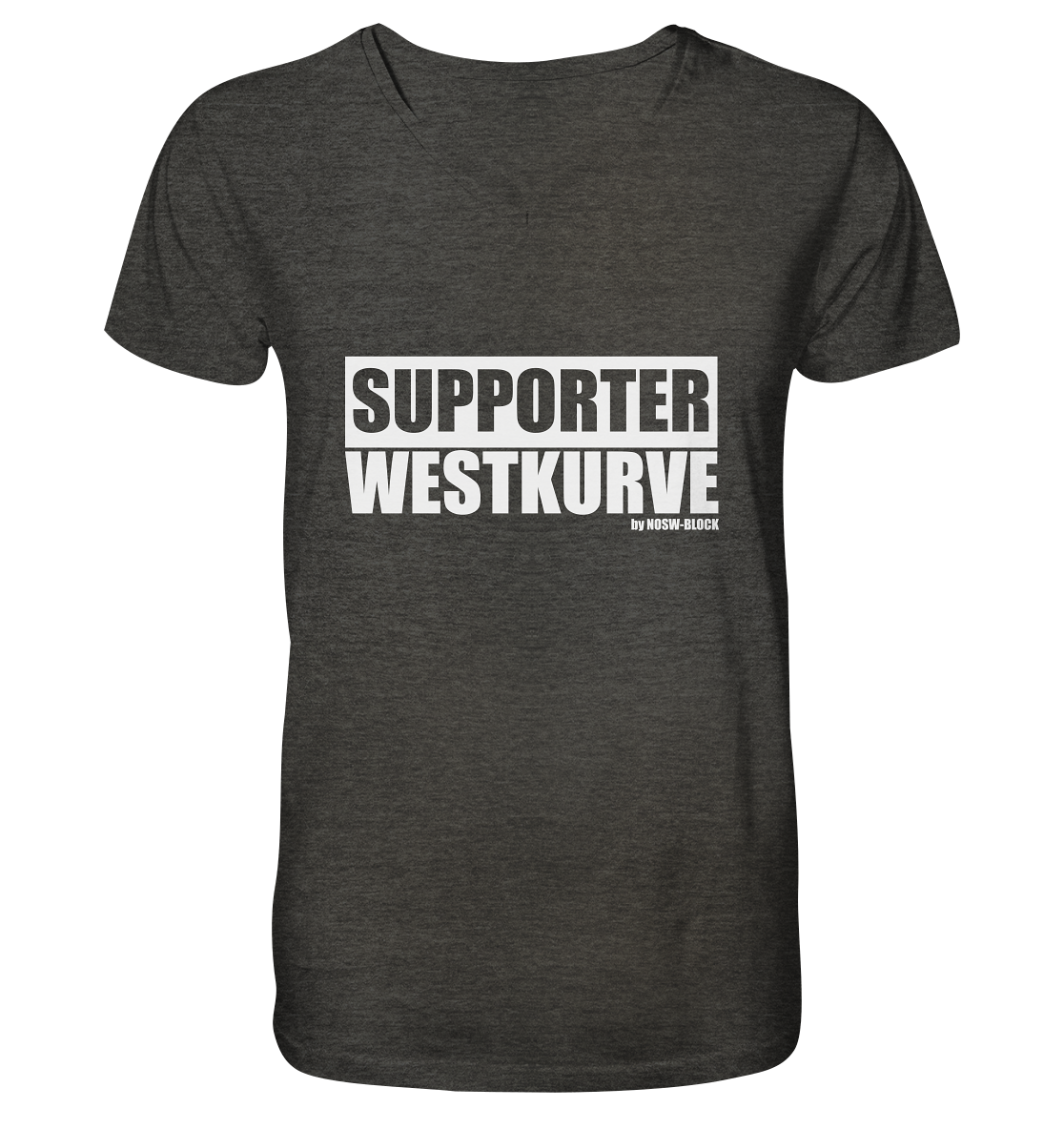 N.O.S.W. BLOCk Fanblock "SUPPORTER WESTKURVE" Kurzärmeliges Organic V-Neck Männer T-Shirt - Bio-Baumwolle dunkelgrau