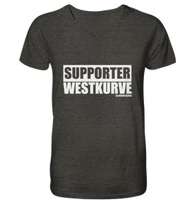 N.O.S.W. BLOCk Fanblock "SUPPORTER WESTKURVE" Kurzärmeliges Organic V-Neck Männer T-Shirt - Bio-Baumwolle dunkelgrau