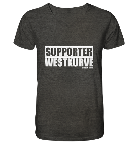 N.O.S.W. BLOCk Fanblock "SUPPORTER WESTKURVE" Kurzärmeliges Organic V-Neck Männer T-Shirt - Bio-Baumwolle dunkelgrau