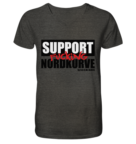 N.O.S.W. BLOCK Fanblock Shirt "SUPPORT FUCKING NORDKURVE" Männer Organic V-Neck T-Shirt dunkelgrau