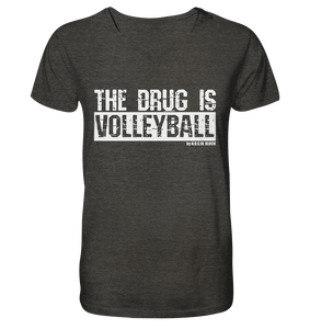 N.O.S.W. BLOCK Fanblock Shirt "THE DRUG IS VOLLEYBALL" Männer Organic V-Neck T-Shirt dunkelgrau