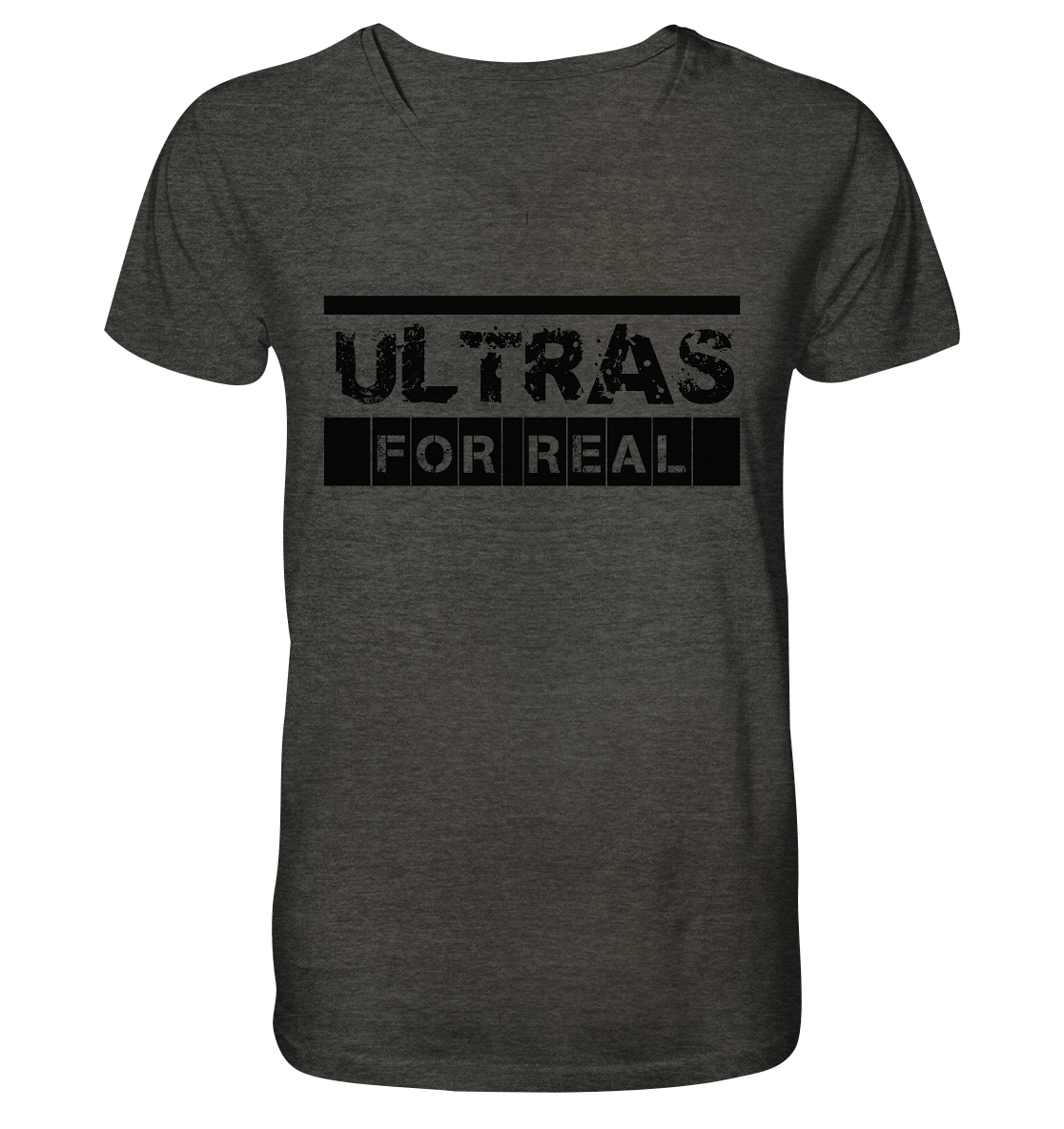 N.O.S.W. BLOCK Ultras Shirt "ULTRAS FOR REAL" beidseitig bedrucktes Männer Organic V-Neck T-Shirt dark heather grau