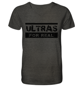 N.O.S.W. BLOCK Ultras Shirt "ULTRAS FOR REAL" beidseitig bedrucktes Männer Organic V-Neck T-Shirt dark heather grau
