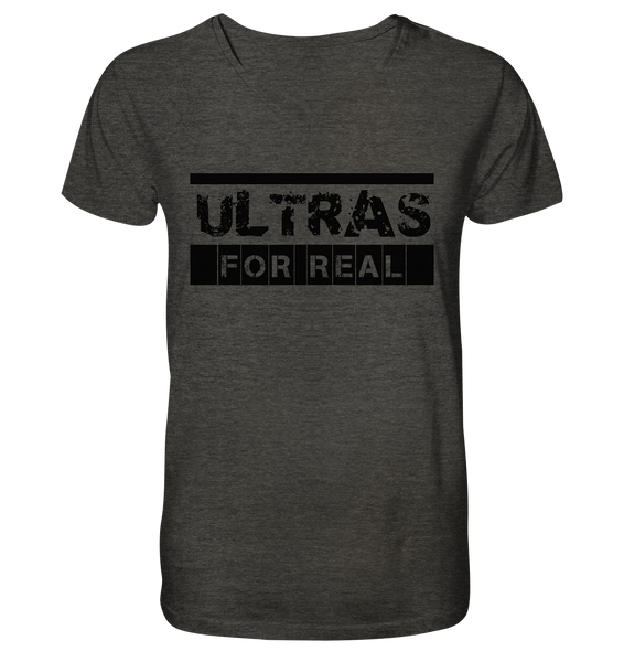 N.O.S.W. BLOCK Ultras Shirt "ULTRAS FOR REAL" beidseitig bedrucktes Männer Organic V-Neck T-Shirt dark heather grau