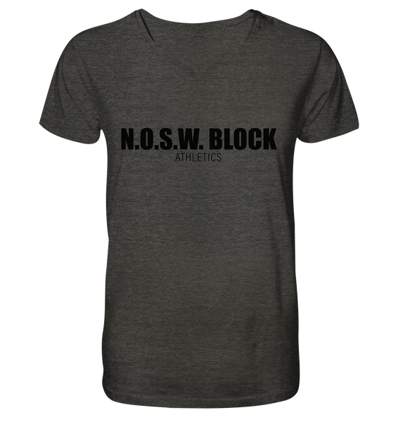 N.O.S.W. BLOCK Shirt "N.O.S.W. BLOCK ATHLETICS" Männer Organic V-Neck T-Shirt dark heather grey