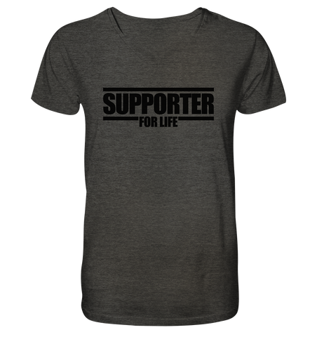 N.O.S.W. BLOCK Fanblock Shirt "SUPPORTER FOR LIFE" Männer Organic V-Neck T-Shirt heather grau