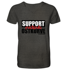 N.O.S.W. BLOCK Fanblock Shirt "SUPPORT FUCKING OSTKURVE" Männer Organic V-Neck T-Shirt dunkelgrau