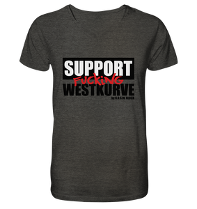 N.O.S.W. BLOCK Fanblock Shirt "SUPPORT FUCKING WESTKURVE" Männer Organic V-Neck T-Shirt dark heather grau