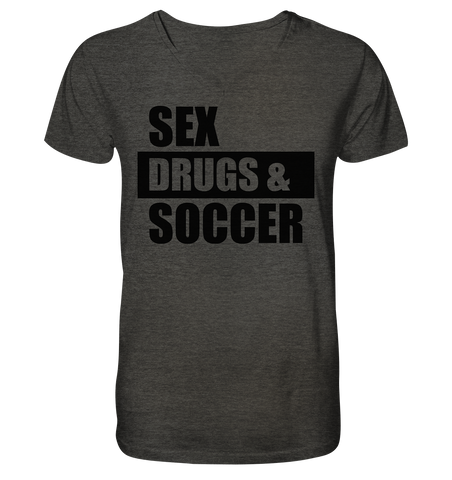 N.O.S.W. BLOCK Fanblock Shirt "SEX, DRUGS & SOCCER" Männer Organic V-Neck T-Shirt dark heather grau