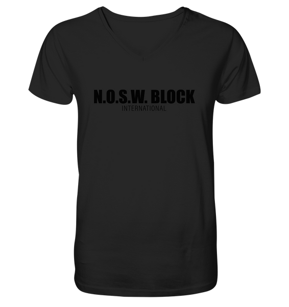 N.O.S.W. BLOCK Shirt "N.O.S.W. BLOCK INTERNATIONAL" Männer Organic V-Neck T-Shirt schwarz