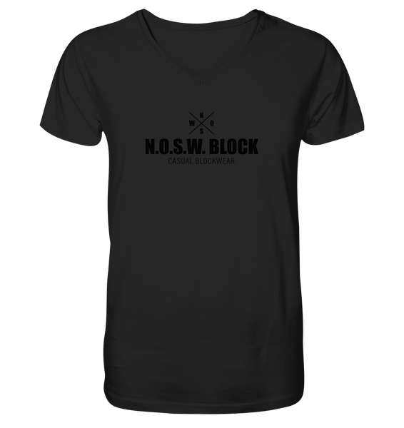 N.O.S.W. BLOCK Shirt "CREW NULL40" beidseitig bedrucktes Männer Organic V-Neck T-Shirt schwarz