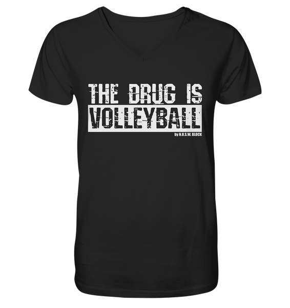 N.O.S.W. BLOCK Fanblock Shirt "THE DRUG IS VOLLEYBALL" Männer Organic V-Neck T-Shirt schwarz