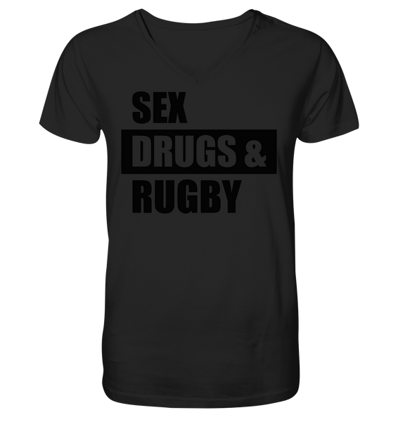 N.O.S.W. BLOCK Fanblock Shirt "SEX, DRUGS & RUGBY" Männer Organic V-Neck T-Shirt schwarz