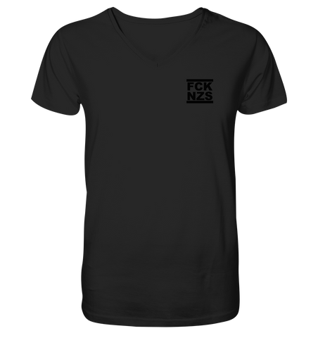 N.O.S.W. BLOCK Gegen Rechts Shirt "FCK NZS" beidseitig bedrucktes Männer Organic V-Neck T-Shirt schwarz