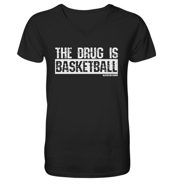 N.O.S.W. BLOCK Fanblock Shirt "THE DRUG IS BASKETBALL" Männer Organic V-Neck T-Shirt schwarz