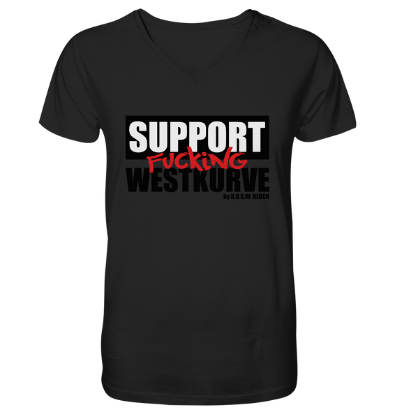 N.O.S.W. BLOCK Fanblock Shirt "SUPPORT FUCKING WESTKURVE" Männer Organic V-Neck T-Shirt schwarz