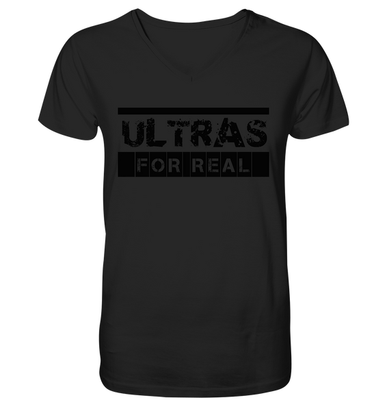 N.O.S.W. BLOCK Ultras Shirt "ULTRAS FOR REAL" beidseitig bedrucktes Männer Organic V-Neck T-Shirt schwarz