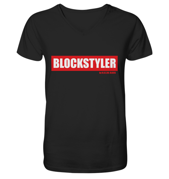 N.O.S.W. BLOCK Fanblock Shirt "BLOCKSTYLER" Männer Organic V-Neck T-Shirt schwarz