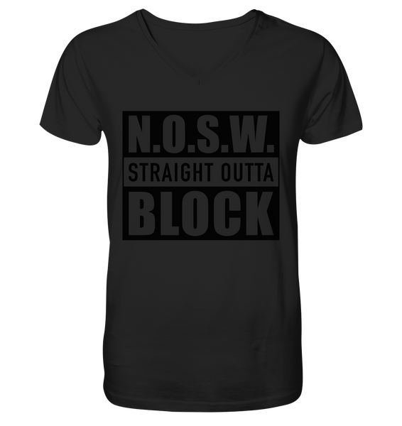 N.O.S.W. BLOCK Shirt "STRAIGHT OUTTA" Männer Organic V-Neck Shirt schwarz