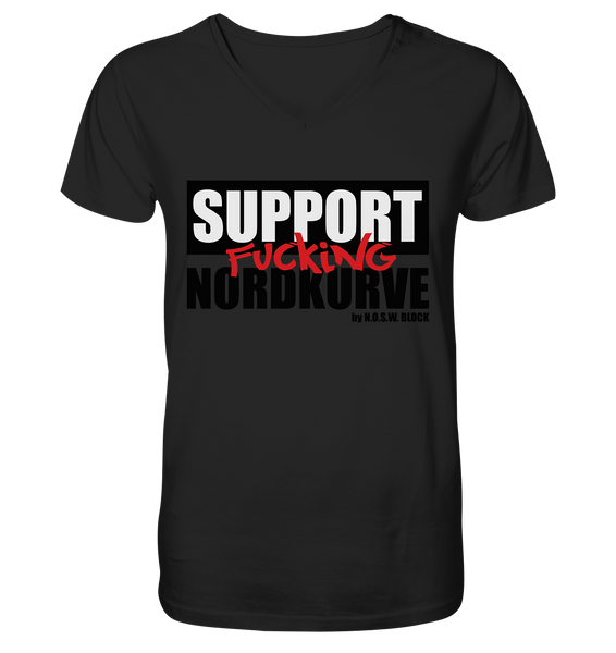 N.O.S.W. BLOCK Fanblock Shirt "SUPPORT FUCKING NORDKURVE" Männer Organic V-Neck T-Shirt schwarz