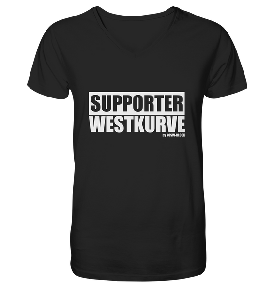 N.O.S.W. BLOCk Fanblock "SUPPORTER WESTKURVE" Kurzärmeliges Organic V-Neck Männer T-Shirt - Bio-Baumwolle schwarz