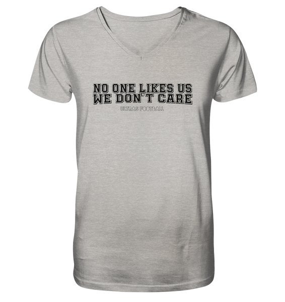 BLOCK.FC Shirt "NO ONE LIKES US WE DON´T CARE" Männer Organic V-Neck T-Shirt heather grau