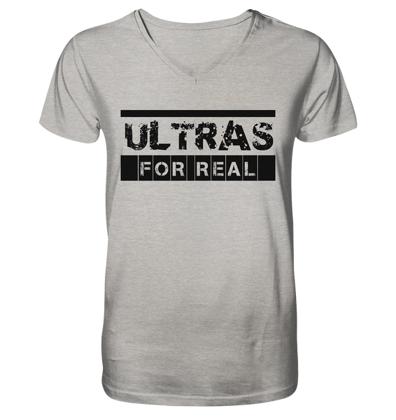 N.O.S.W. BLOCK Ultras Shirt "ULTRAS FOR REAL" beidseitig bedrucktes Männer Organic V-Neck T-Shirt heather grau