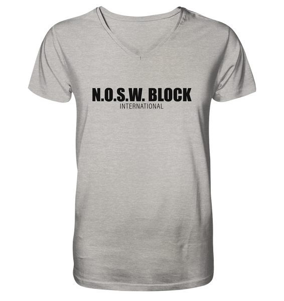 N.O.S.W. BLOCK Shirt "N.O.S.W. BLOCK INTERNATIONAL" Männer Organic V-Neck T-Shirt heather grau