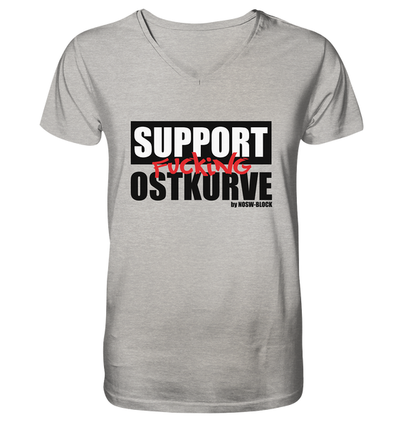 N.O.S.W. BLOCK Fanblock Shirt "SUPPORT FUCKING OSTKURVE" Männer Organic V-Neck T-Shirt grau