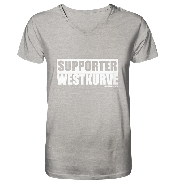 N.O.S.W. BLOCk Fanblock "SUPPORTER WESTKURVE" Kurzärmeliges Organic V-Neck Männer T-Shirt - Bio-Baumwolle grau