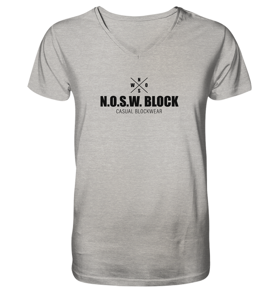 N.O.S.W. BLOCK Shirt "CREW NULL40" beidseitig bedrucktes Männer Organic V-Neck T-Shirt heather grau