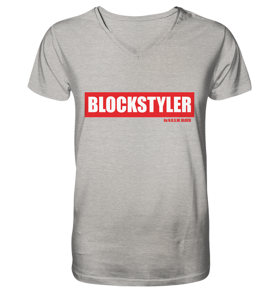 N.O.S.W. BLOCK Fanblock Shirt "BLOCKSTYLER" Männer Organic V-Neck T-Shirt grau