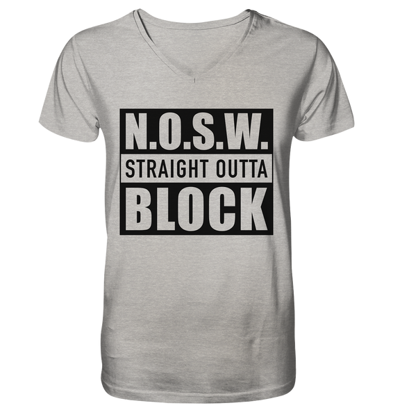 N.O.S.W. BLOCK Shirt "STRAIGHT OUTTA" Männer Organic V-Neck Shirt heather grau