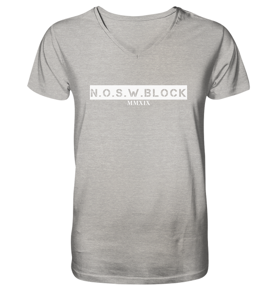 N.O.S.W. BLOCK Shirt "MMXIX" Männer Organic V-Neck Shirt heather grau